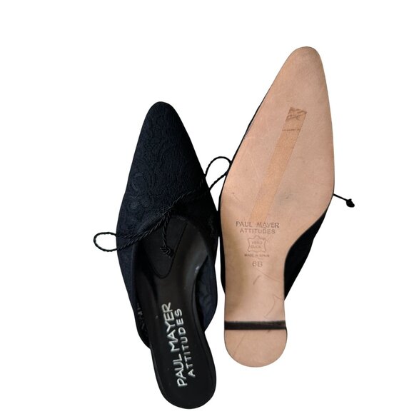 PAUL MAYER Attitudes Black Lace Bow Mules Flats Size 6 NEW NWOB - Picture 4 of 7